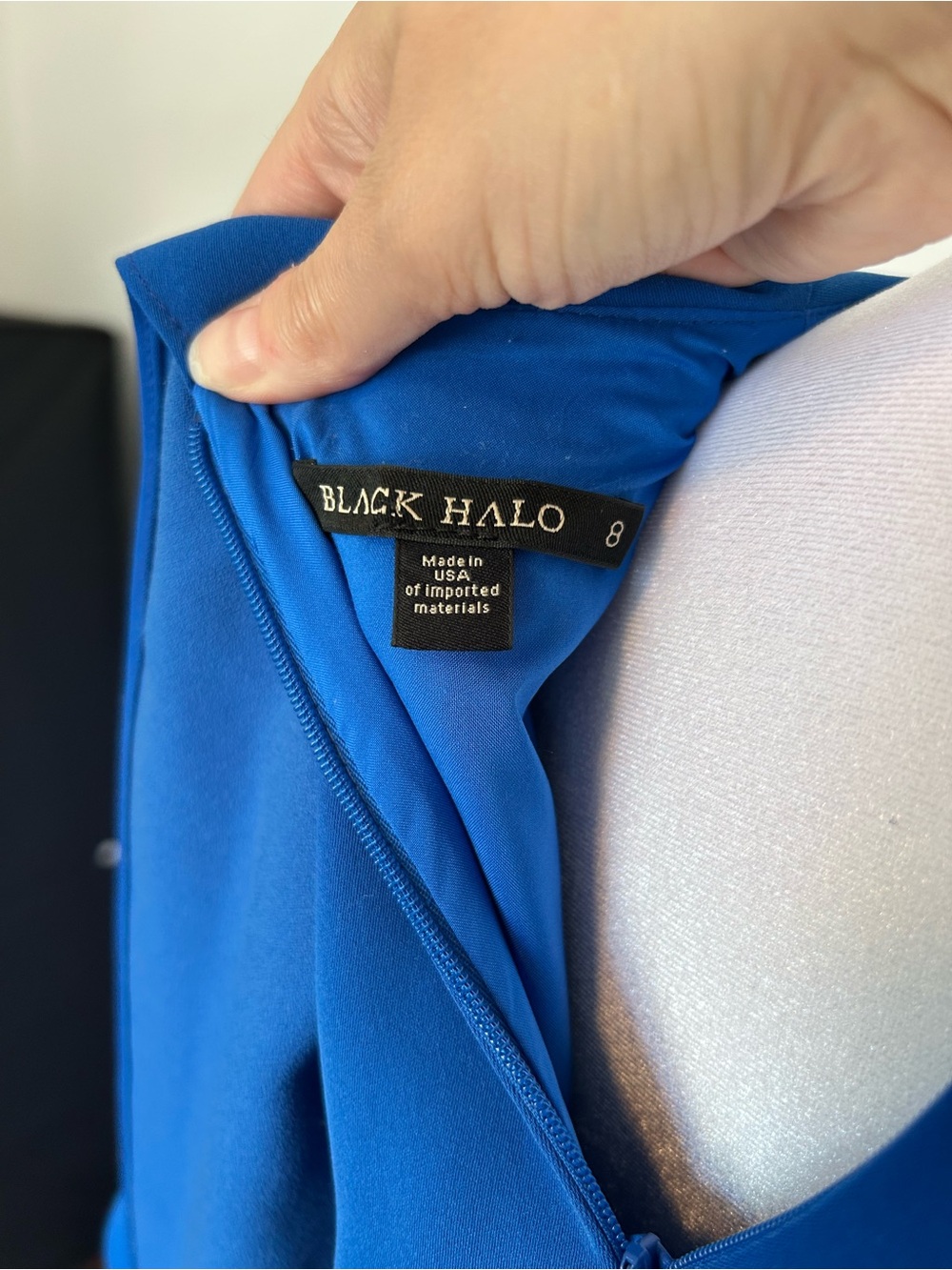 Black Halo Cobalt One-Shoulder Draped Sheath Dress - Picture 5 of 5